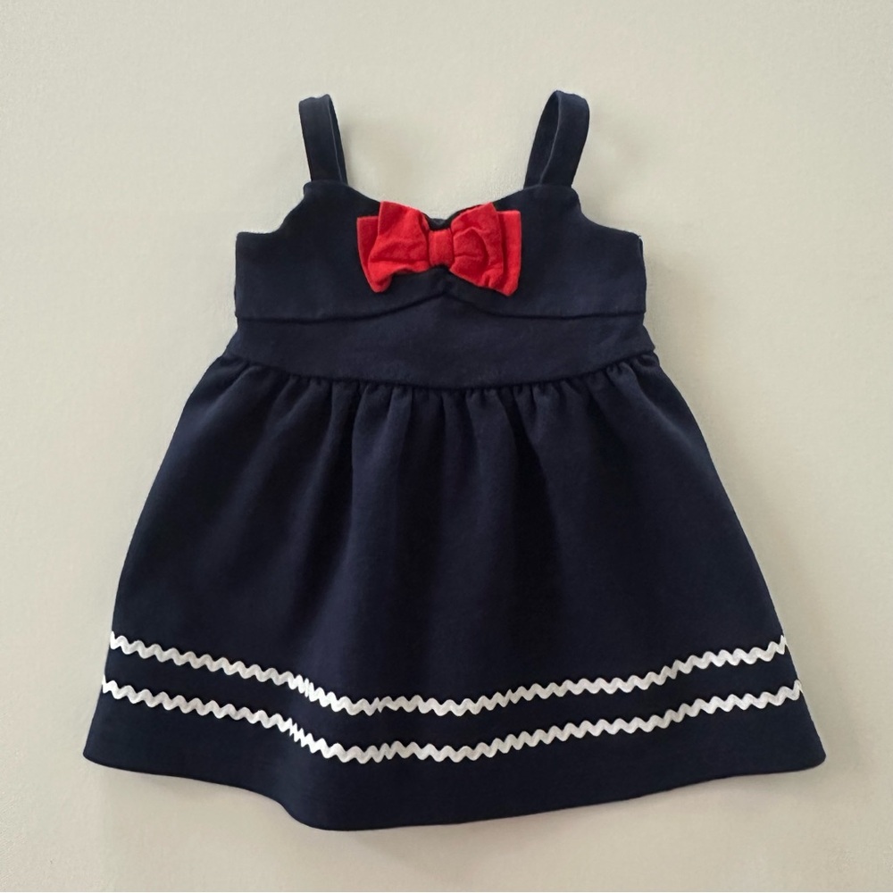 Janie and Jack 6-12 Months Baby Girl Navy Dress with Red Bow Patriotic July 4th